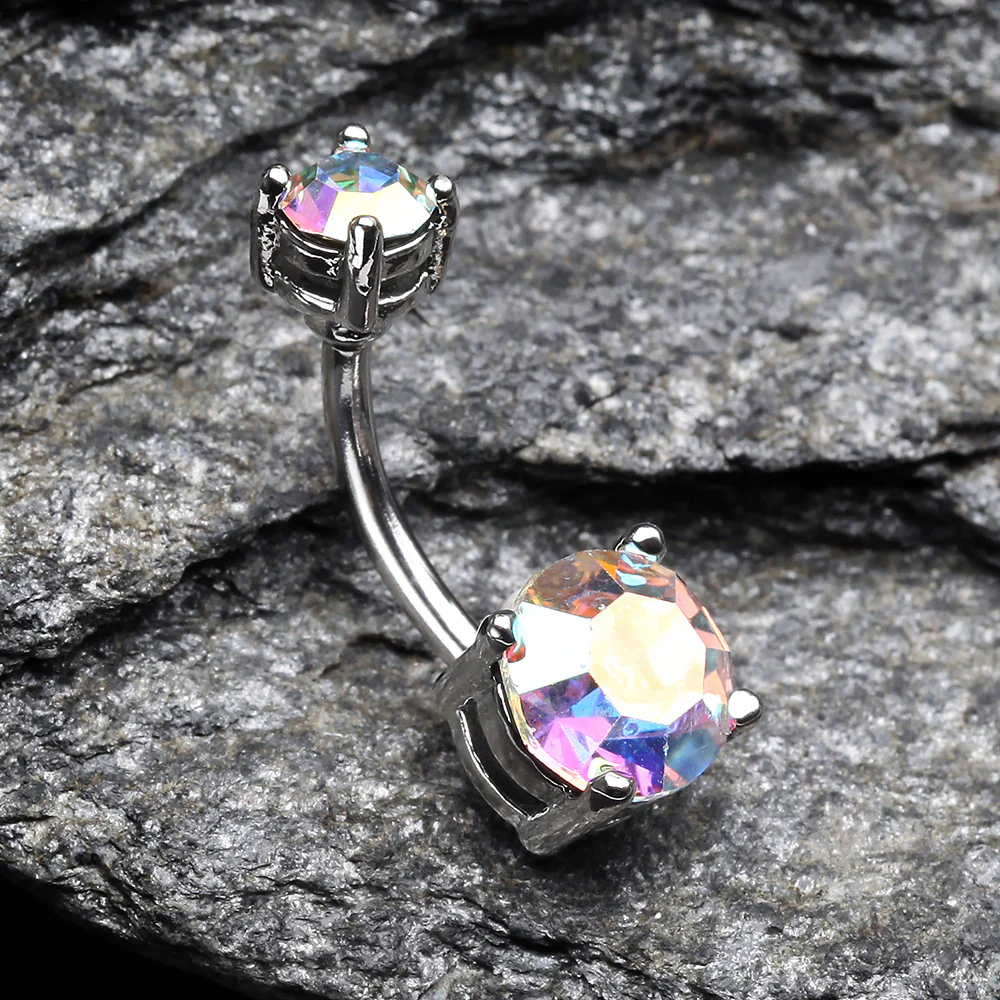 Aurora Sparkle Prong Set Belly Button Ring - Image 3