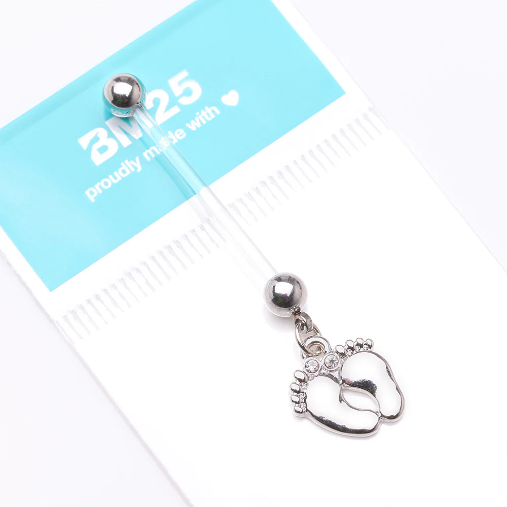 Baby Feet Sparkle Dangle Bio-Flex Pregnancy Belly Button Ring - Image 5