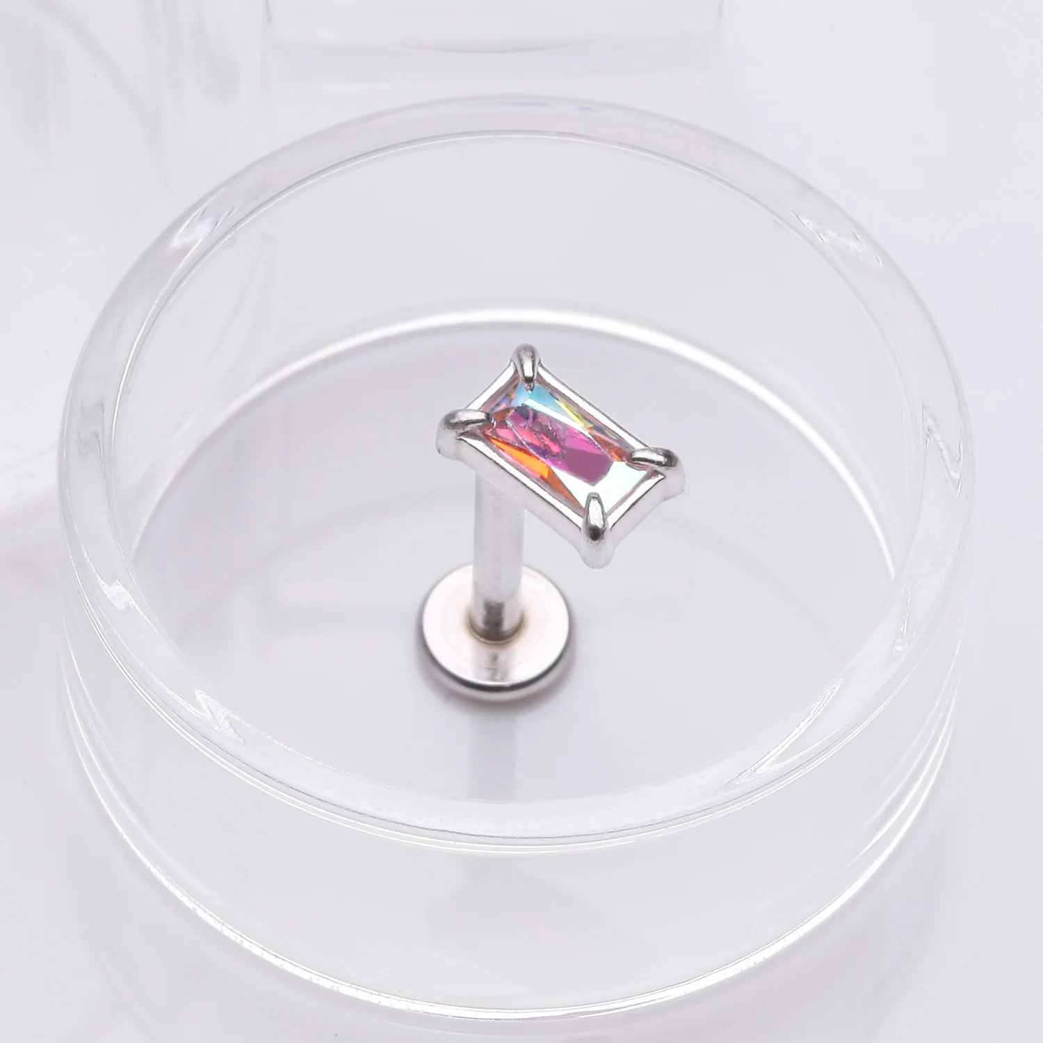 Baguette Prong Set Sparkle Top Internally Threaded Labret Flat Back Stud - Image 2