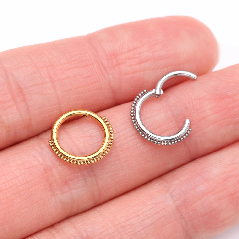 Bali Beaded Ball Essence Steel Clicker Hoop Ring - Image 4
