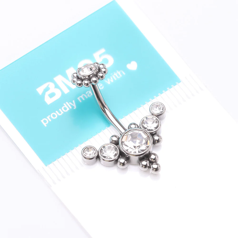 Bali Beaded Flora Sparkle Internally Threaded Belly Button Ring - Image 5