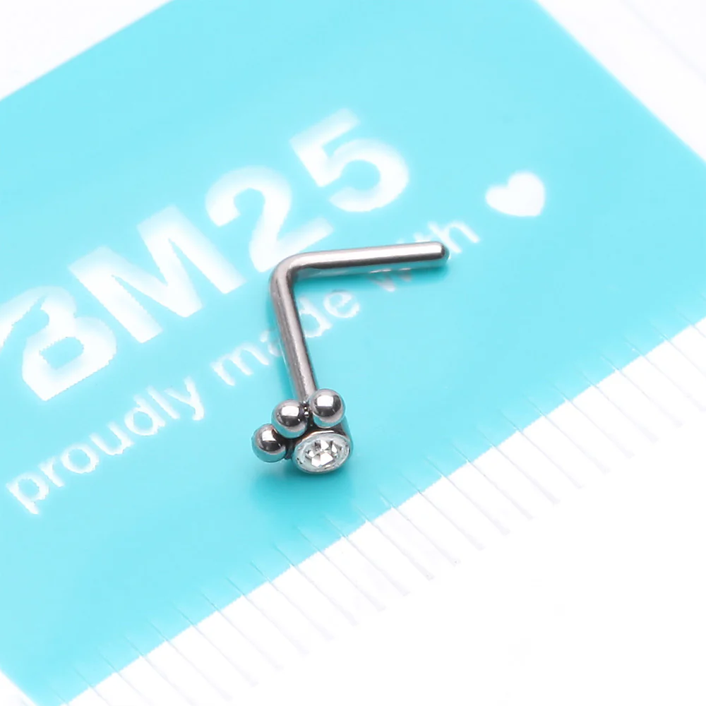 Bali Beads Sparkle Steel L-Shaped Nose Ring - Image 4