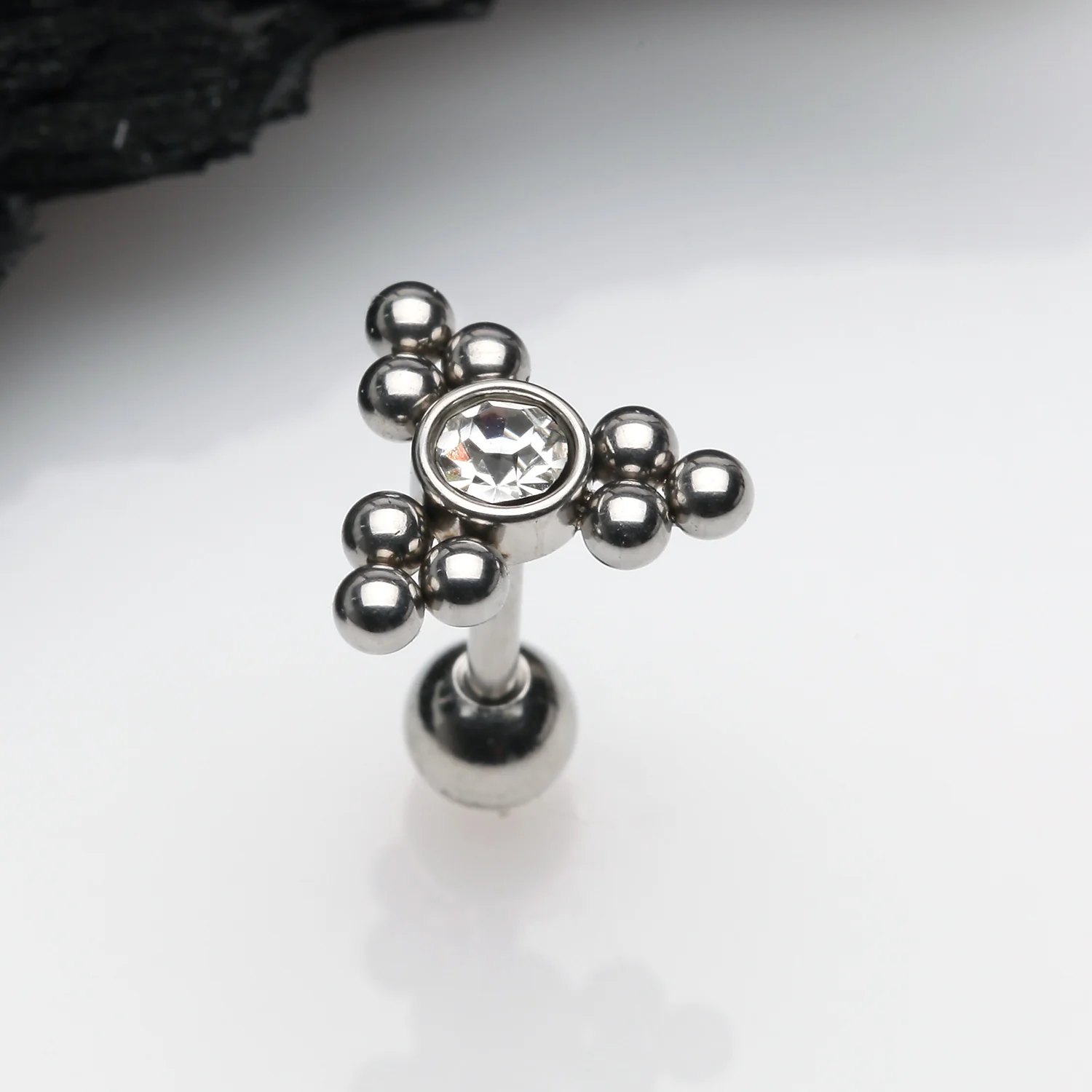 Bali Beads Triangle Sparkle Cartilage Tragus Barbell Earring - Image 2