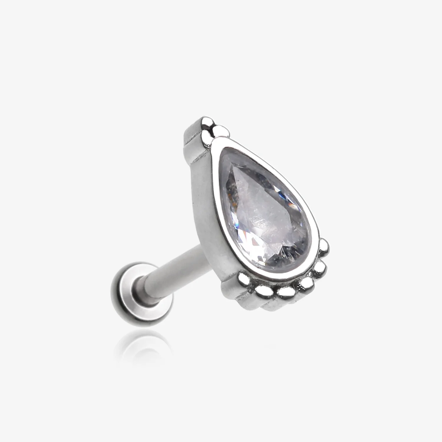 Bali Mandala Teardrop Sparkle Internally Threaded Steel Micro Labret