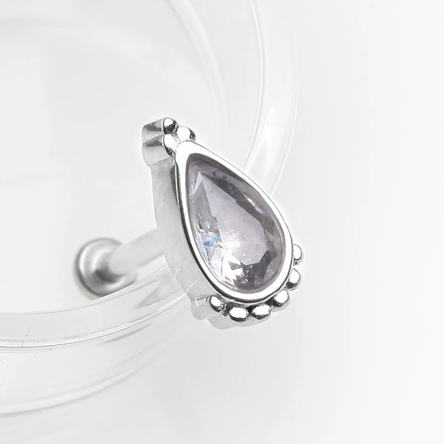 Bali Mandala Teardrop Sparkle Internally Threaded Steel Micro Labret - Image 2