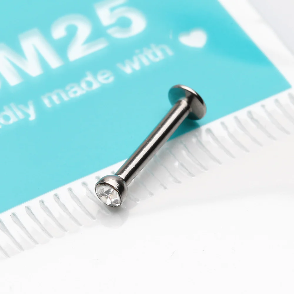 Basic Gem Ball Top Threadless Push-In Steel Labret - Image 4