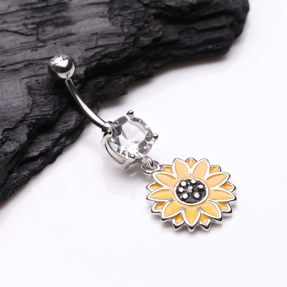 Beach Sunflower Sparkle Belly Button Ring - Image 3