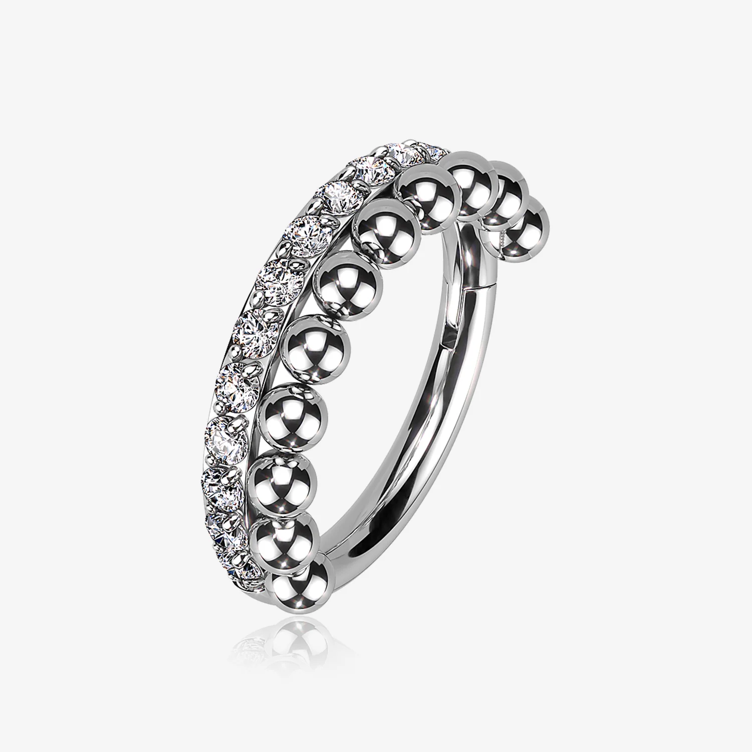 Beaded Layer Sparkle Elegance Steel Clicker Hoop Ring