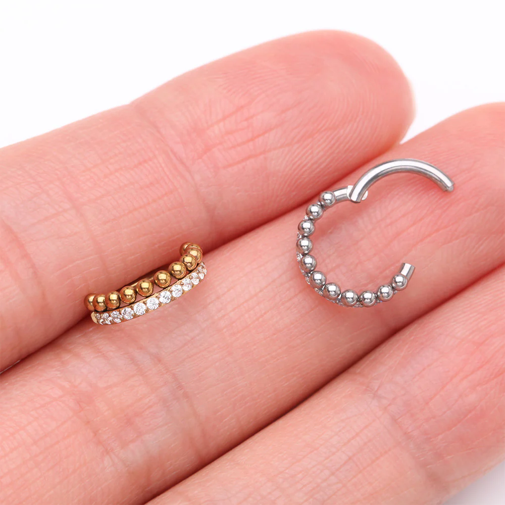 Beaded Layer Sparkle Elegance Steel Clicker Hoop Ring - Image 4