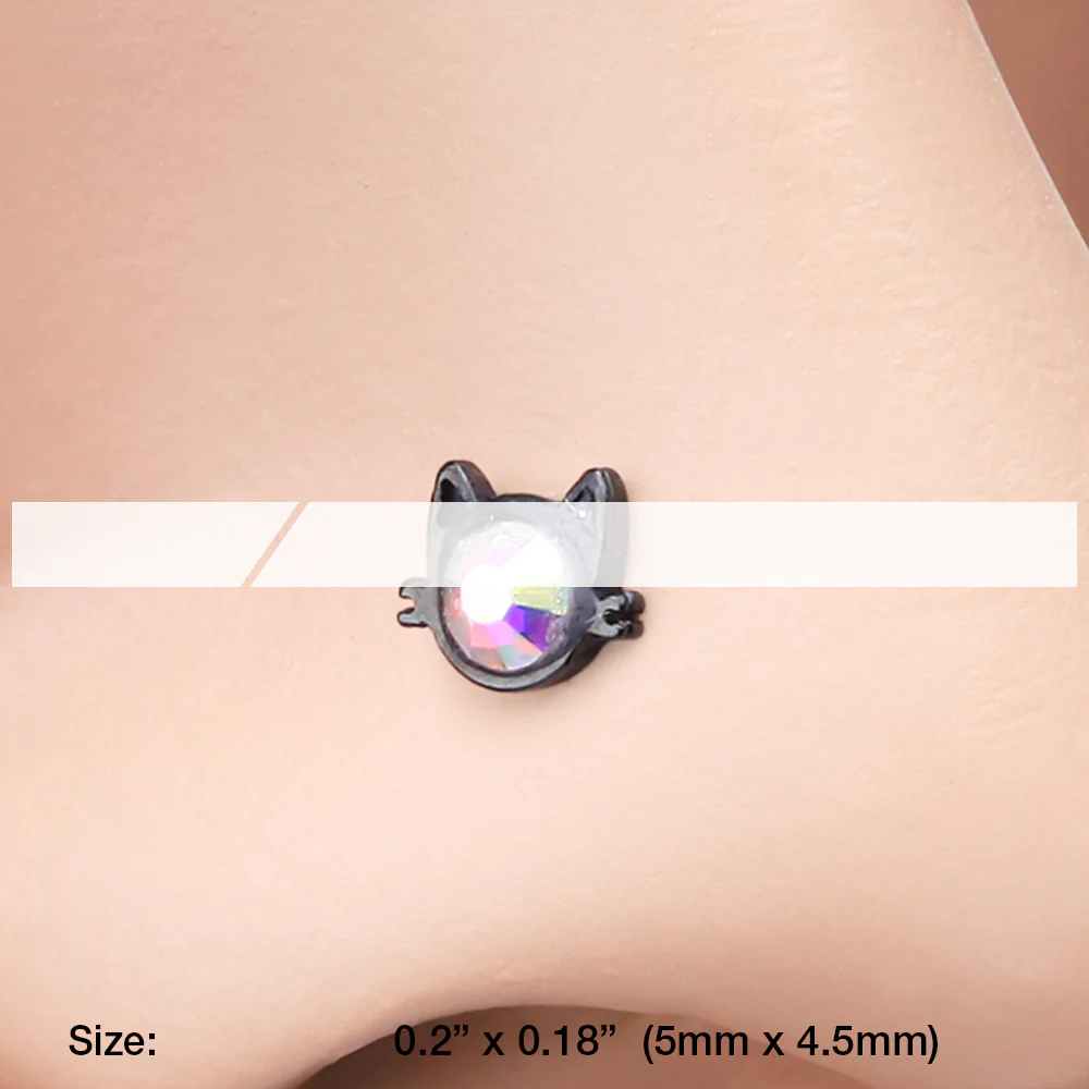 Blackline Adorable Cat Face Iridescent Sparkle Nose Stud Ring - Image 3