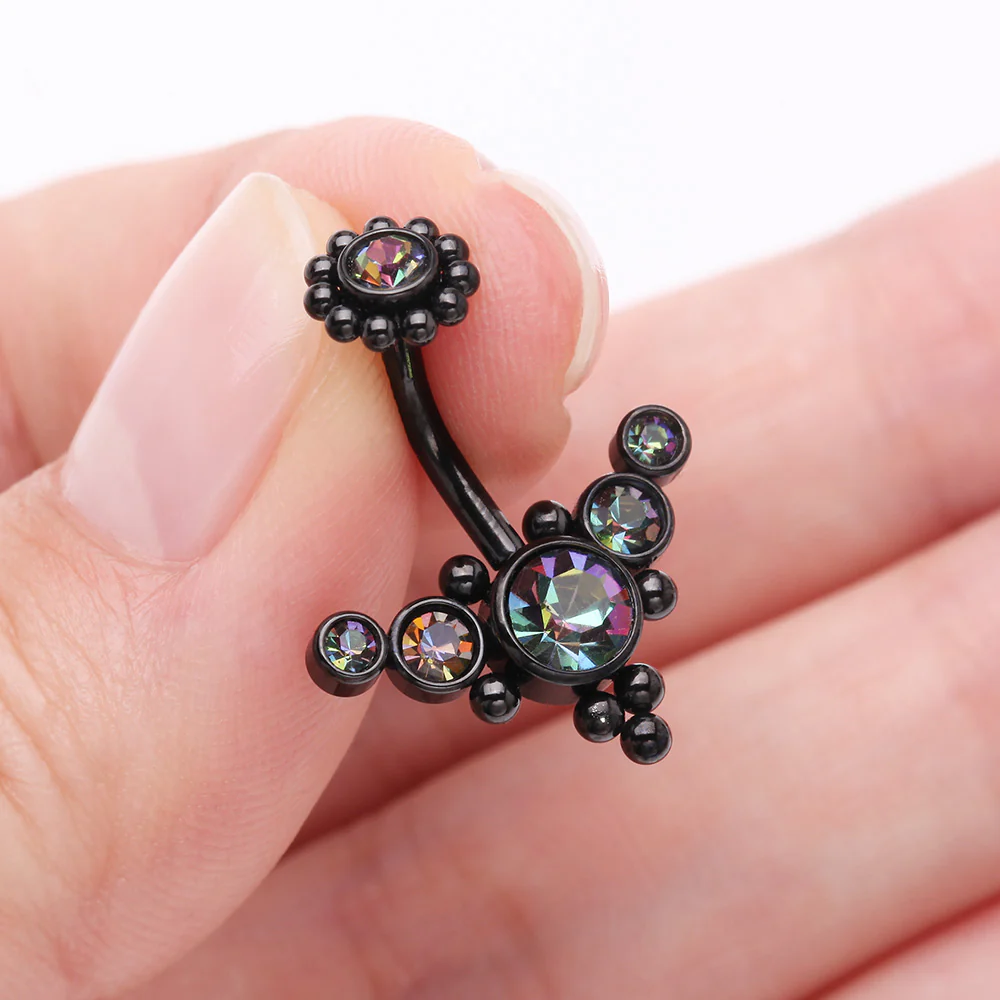 Blackline Bali Beaded Flora Sparkle Internally Threaded Belly Button Ring - Image 4