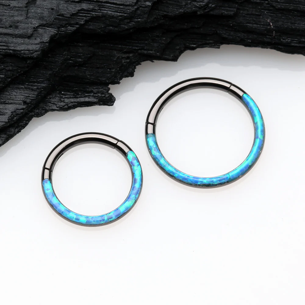 Blackline Brilliant Fire Opal Lined Front Facing Seamless Clicker Hoop Ring - Image 3