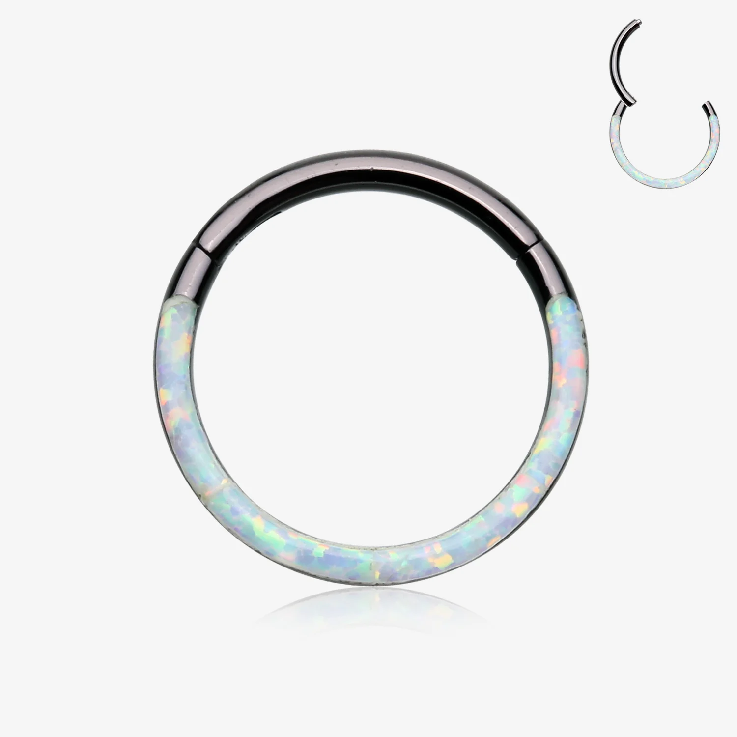 Blackline Brilliant Fire Opal Lined Front Facing Seamless Clicker Hoop Ring