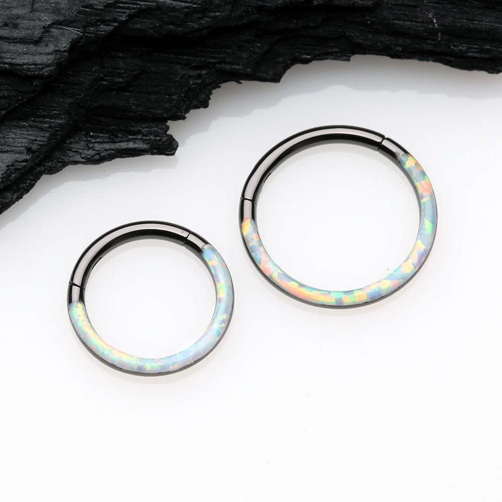 Blackline Brilliant Fire Opal Lined Front Facing Seamless Clicker Hoop Ring - Image 3
