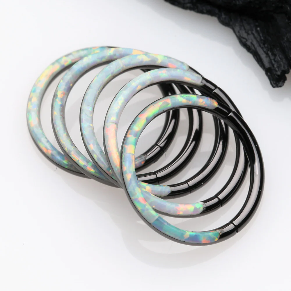 Blackline Brilliant Fire Opal Lined Front Facing Seamless Clicker Hoop Ring - Image 4