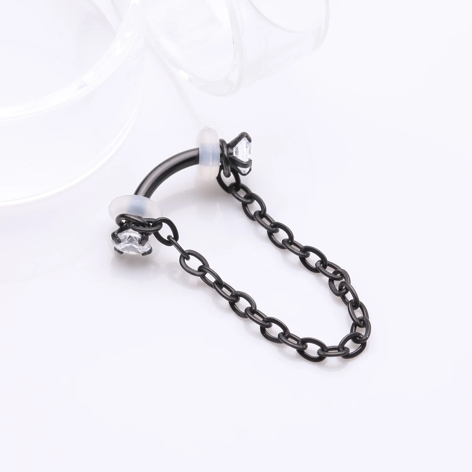 Blackline Chained Prong Set Gem Internally Threaded Curved Barbell - Image 2