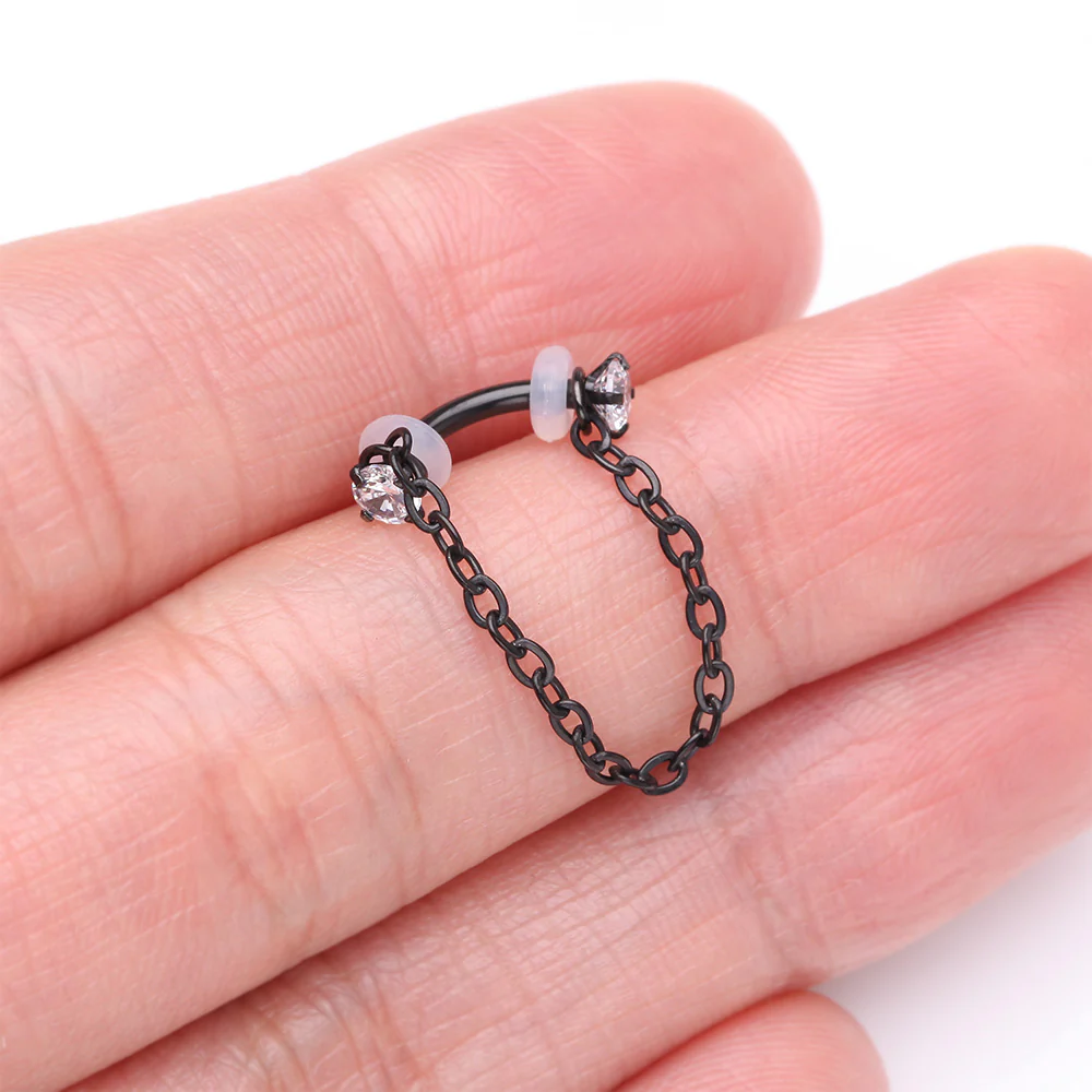 Blackline Chained Prong Set Gem Internally Threaded Curved Barbell - Image 3