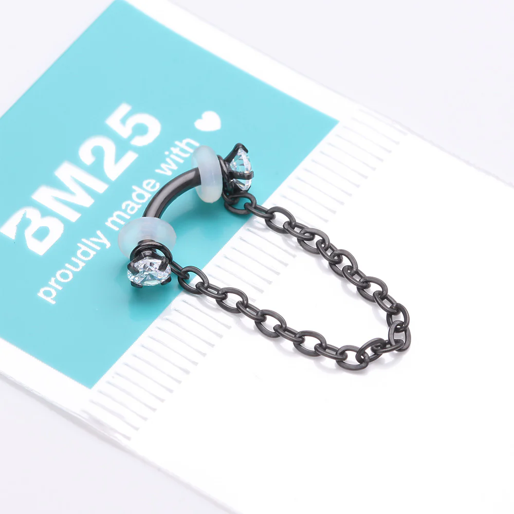 Blackline Chained Prong Set Gem Internally Threaded Curved Barbell - Image 4