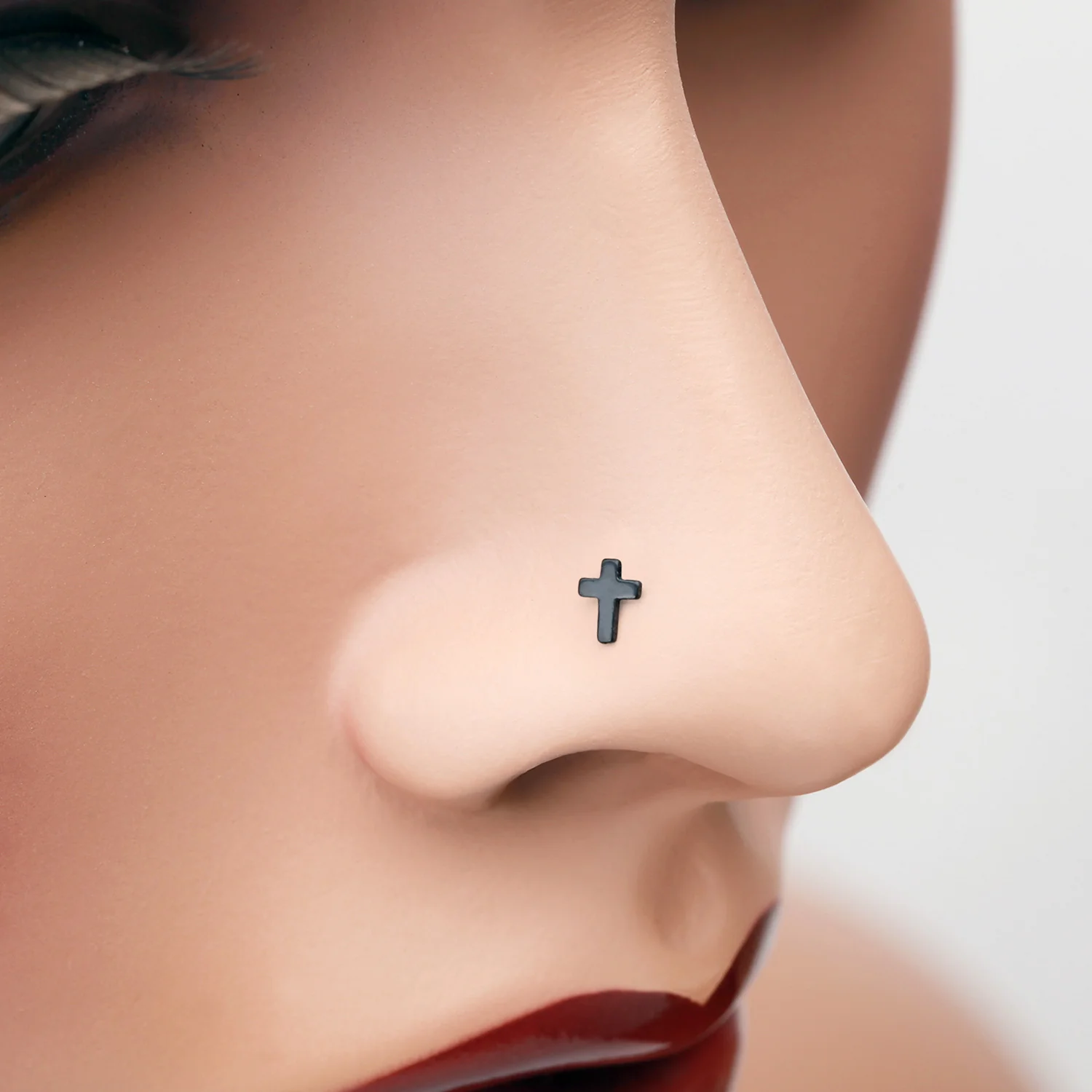 Blackline Dainty Cross Icon L-Shaped Nose Ring - Image 2