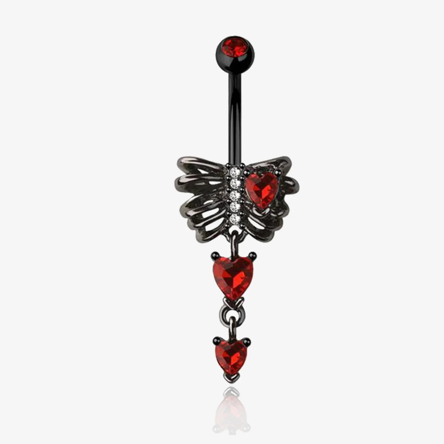 Blackline Death Rib Cage Heart Sparkle Dangle Belly Button Ring