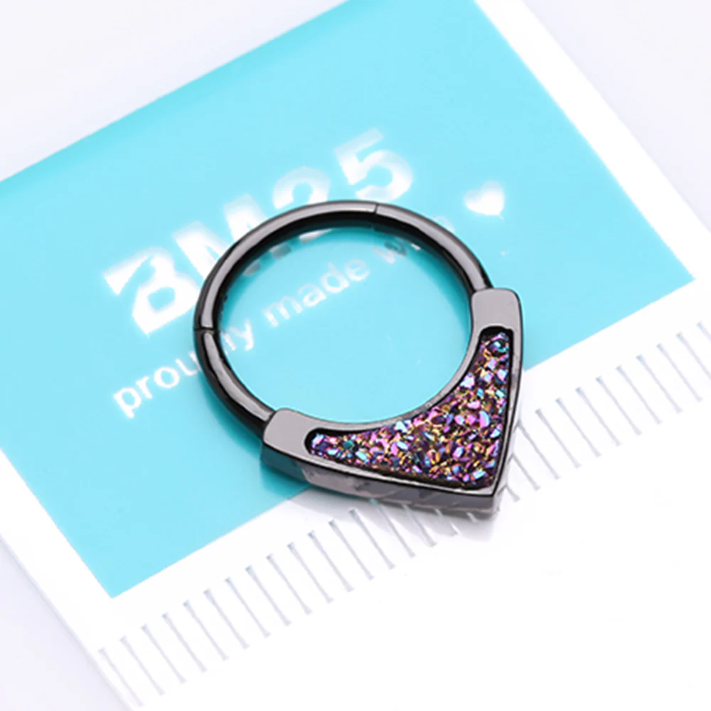 Blackline Druzy Stone Sparkle Chevron Smealess Clicker Hoop Ring - Image 3