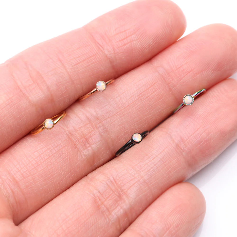 Blackline Fire Opal Sparkle Bezel Set Bendable Hoop Ring - Image 4