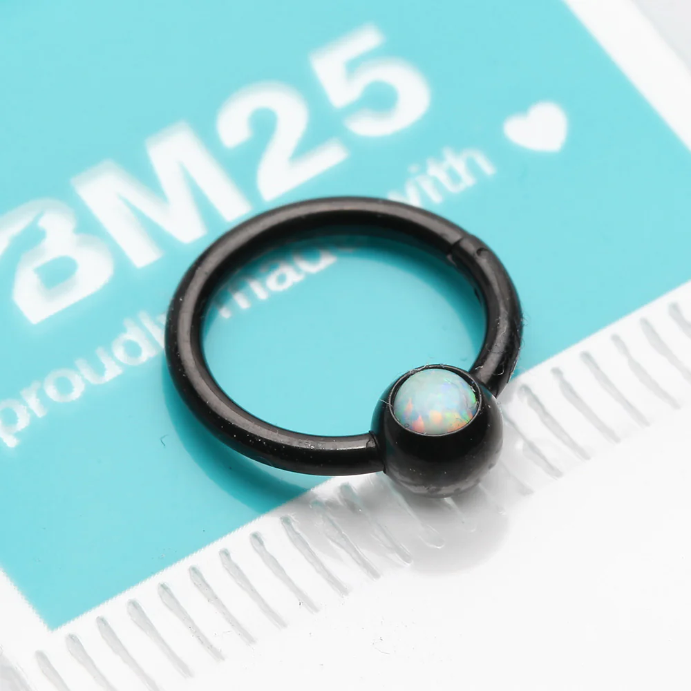 Blackline Fire Opal Sparkle CBR Style Seamless Clicker Hoop Ring - Image 3