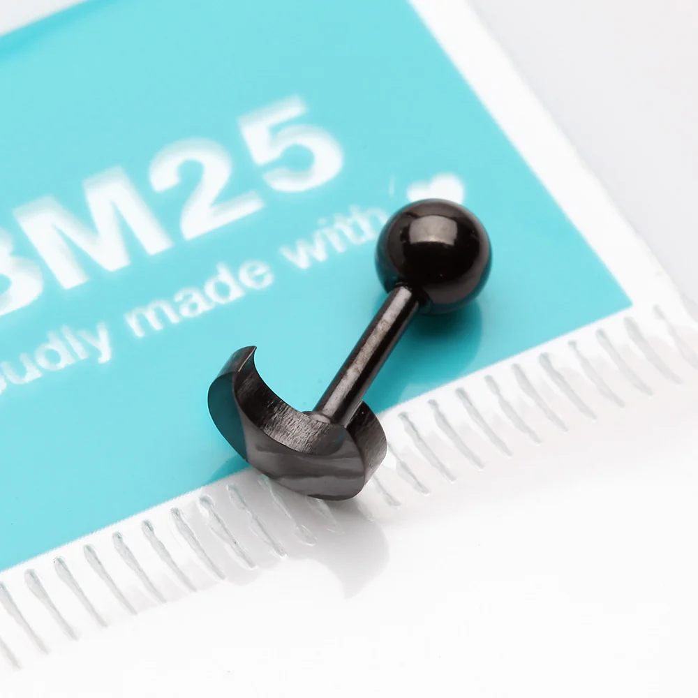 Blackline Flat Crescent Moon Top Cartilage Tragus Barbell Earring - Image 3