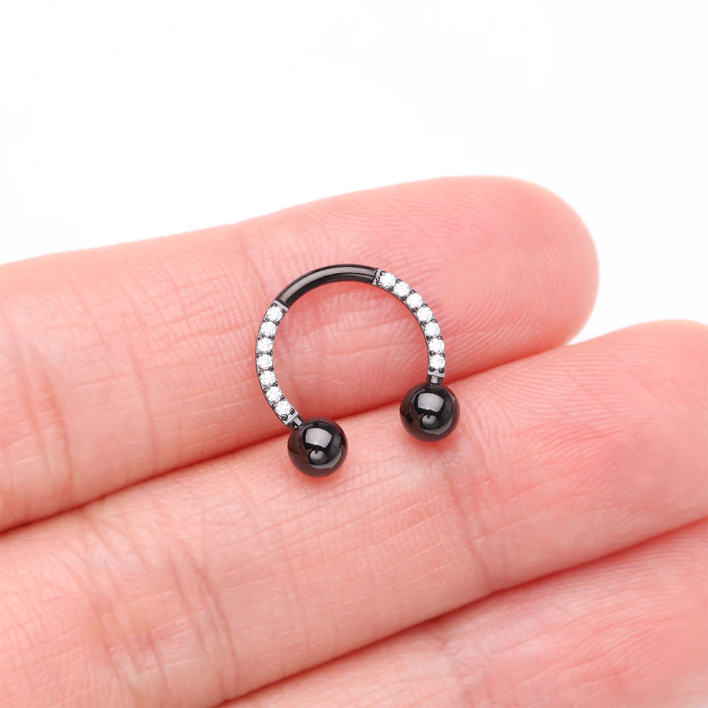Blackline Front Facing Sparkle Multi-Gem Steel Horseshoe Circular Barbell - Image 3