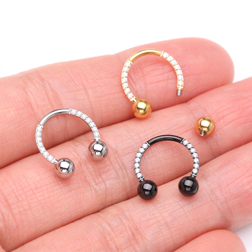 Blackline Front Facing Sparkle Multi-Gem Steel Horseshoe Circular Barbell - Image 4