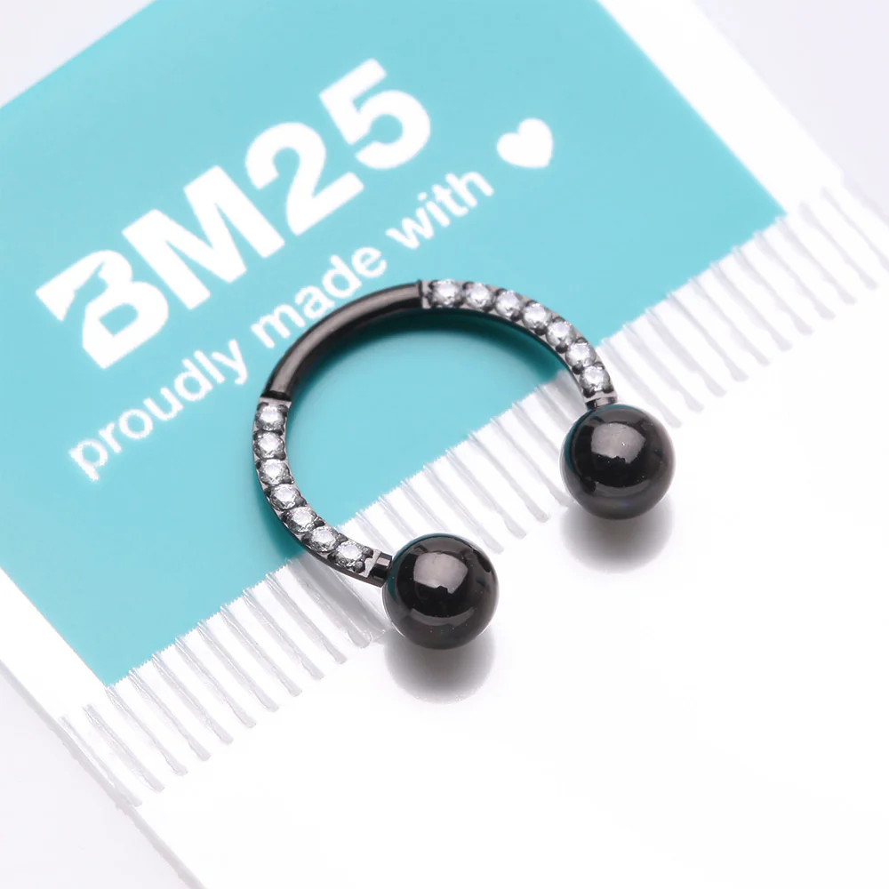 Blackline Front Facing Sparkle Multi-Gem Steel Horseshoe Circular Barbell - Image 5