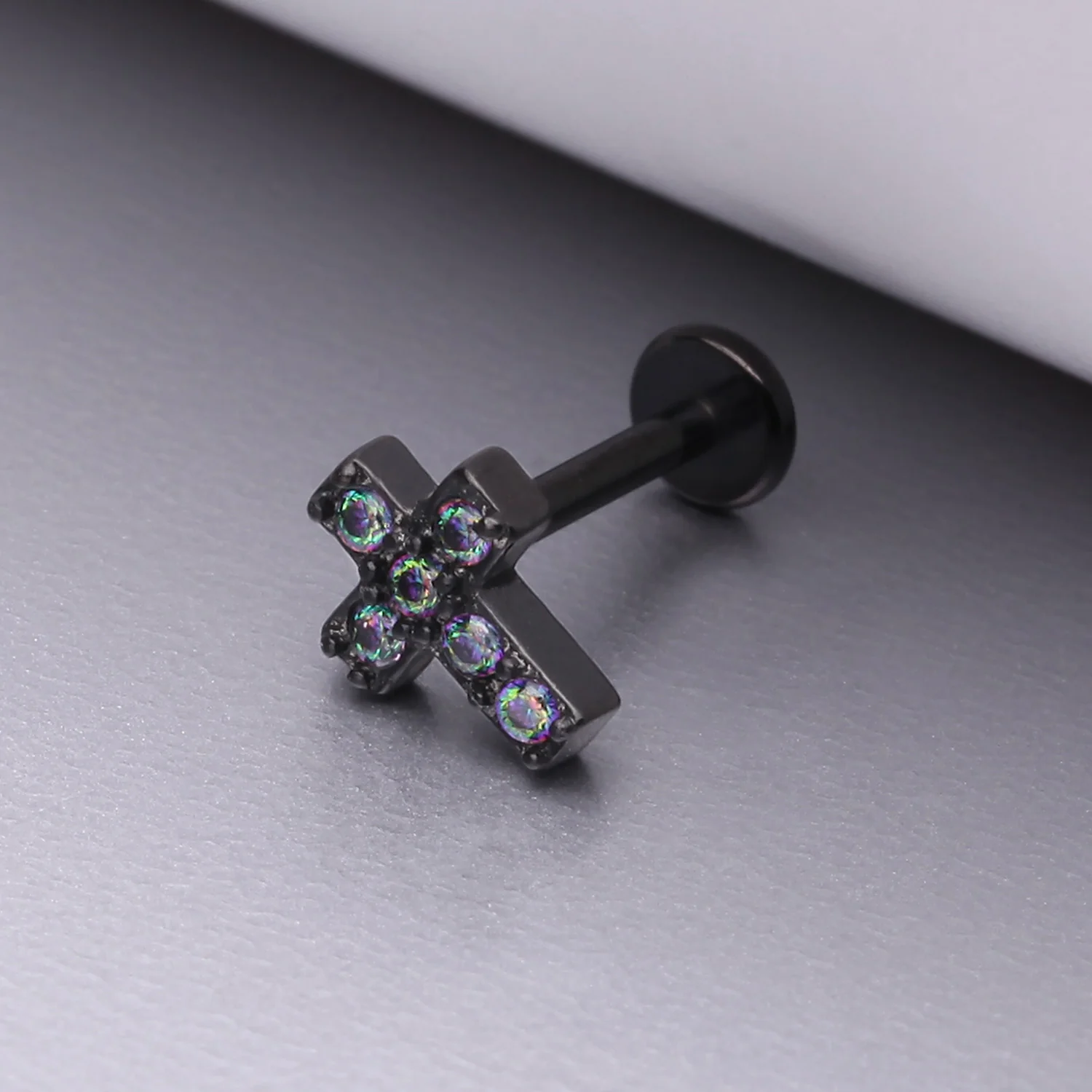 Blackline Grand Sparkle Cross Top Internally Threaded Steel Flat Back Stud Labret - Image 2