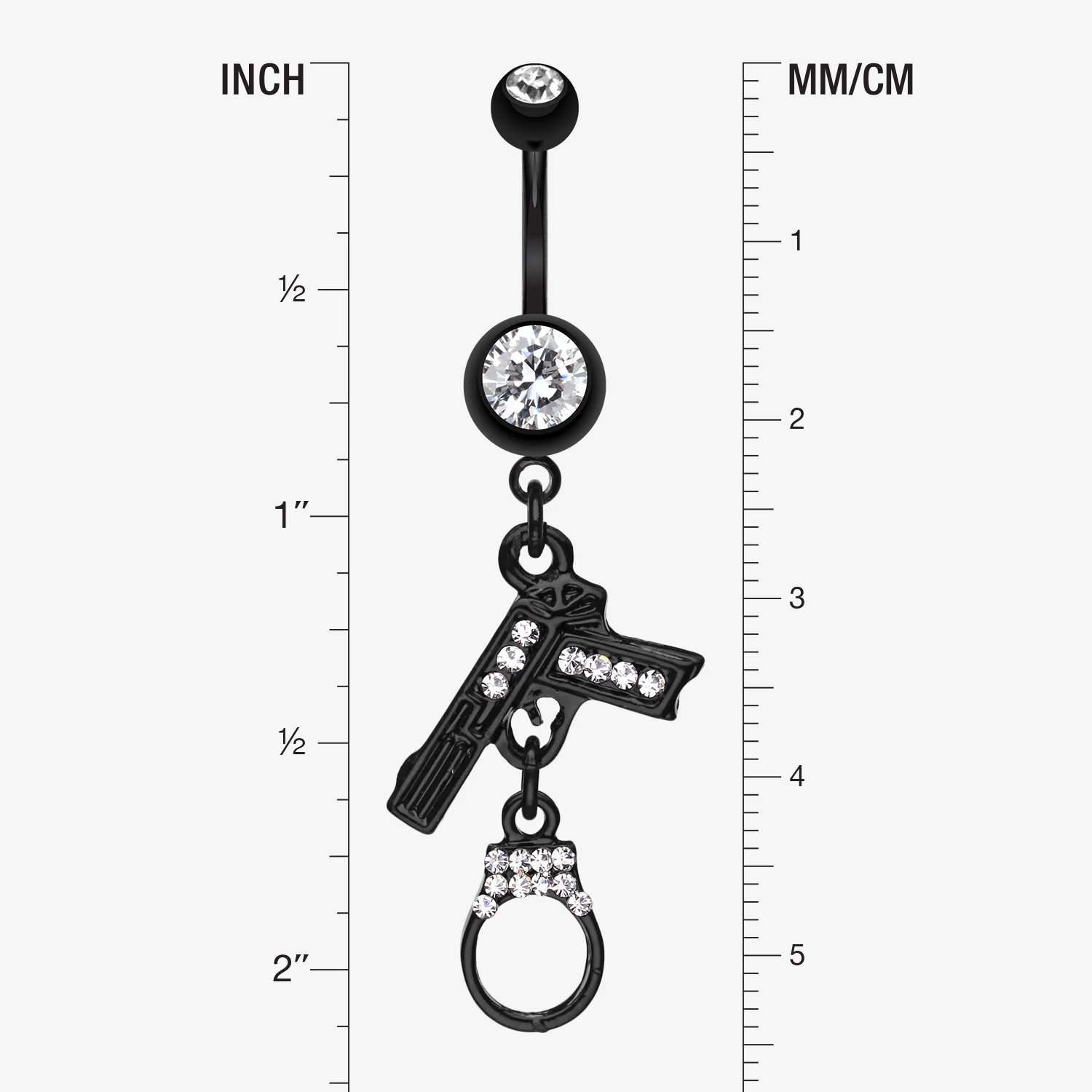 Blackline Handgun & Cuff Sparkle Belly Ring - Image 2