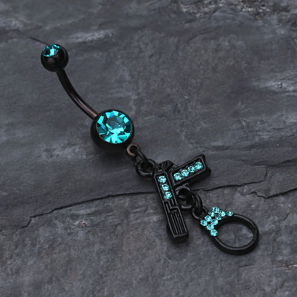 Blackline Handgun & Cuff Sparkle Belly Ring - Image 3