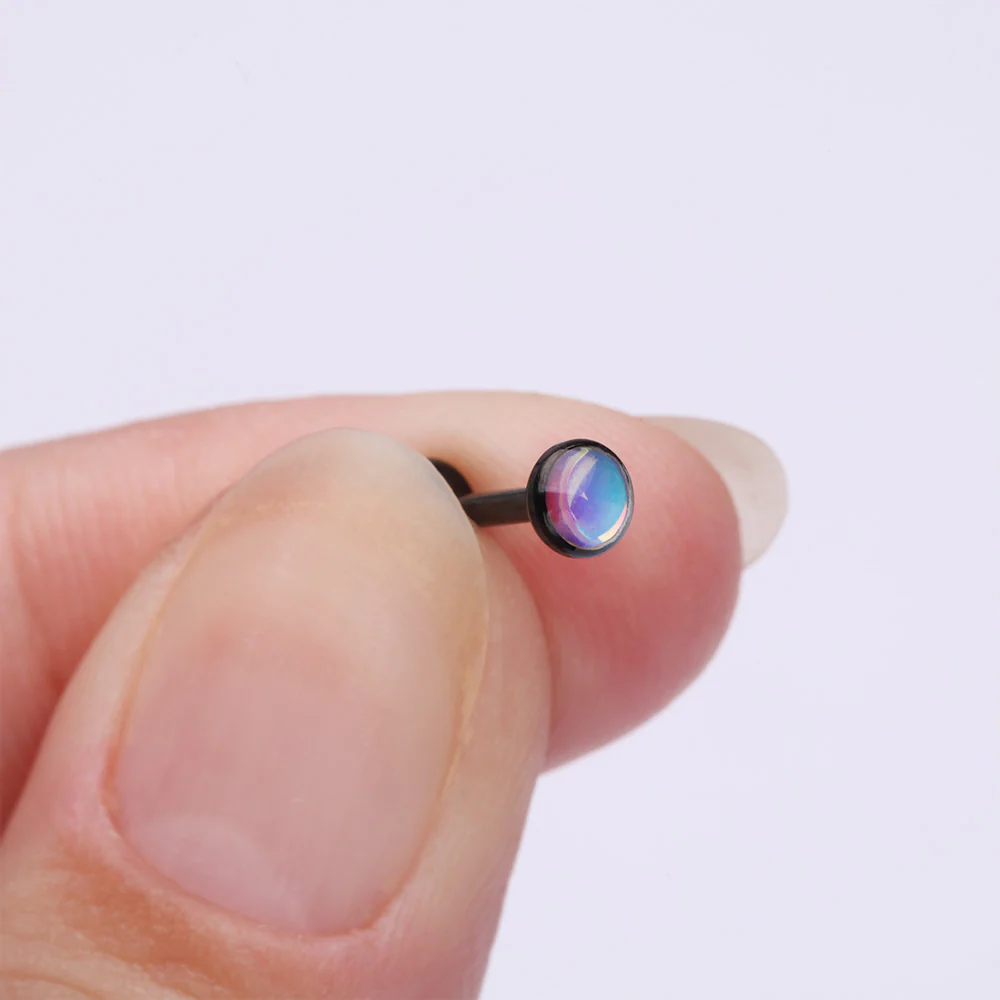 Blackline Iridescent Revo Sparkle Top Internally Threaded Steel Flat Back Stud Labret - Image 3
