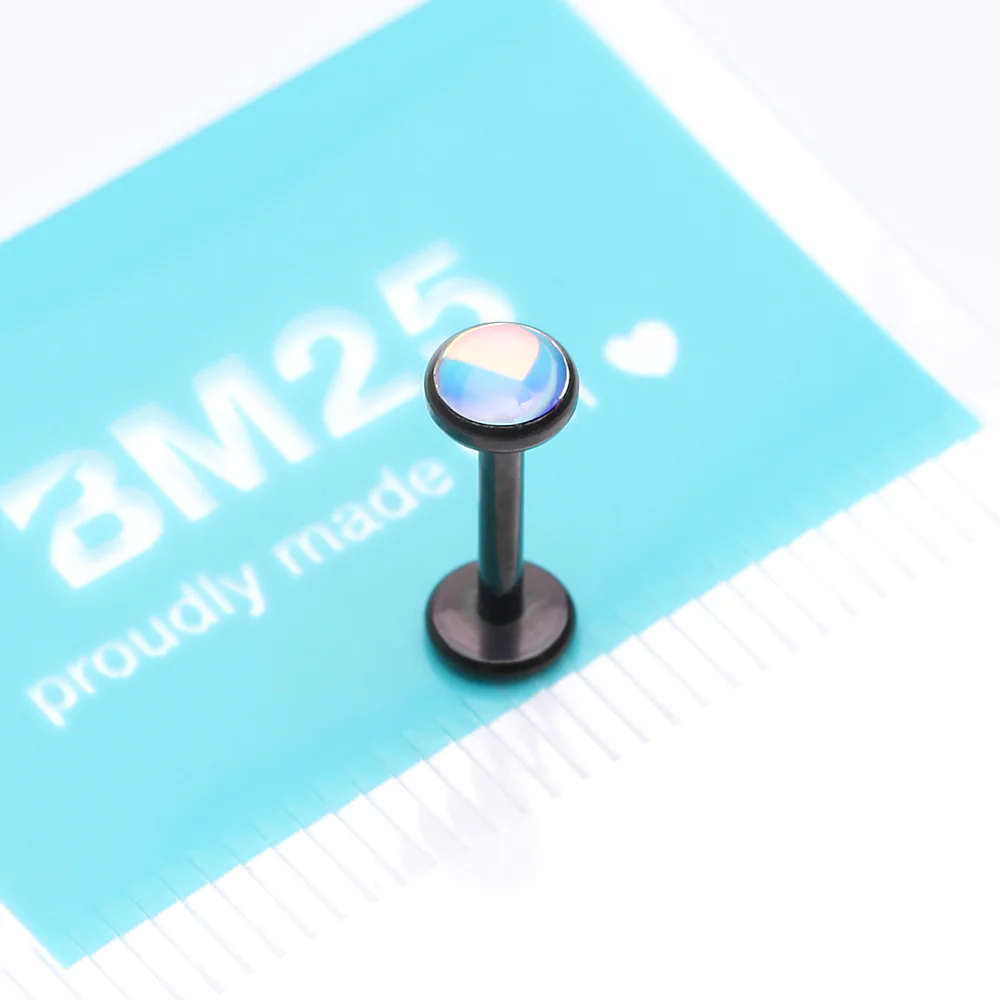 Blackline Iridescent Revo Sparkle Top Internally Threaded Steel Flat Back Stud Labret - Image 4