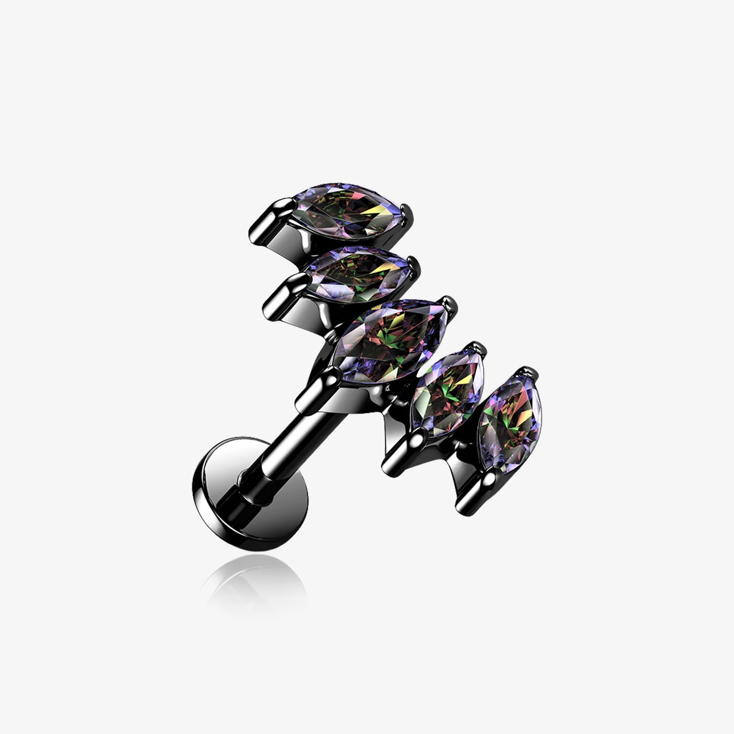 Blackline Marquise Sparkle Curve Top Internally Threaded Steel Flat Back Stud Labret