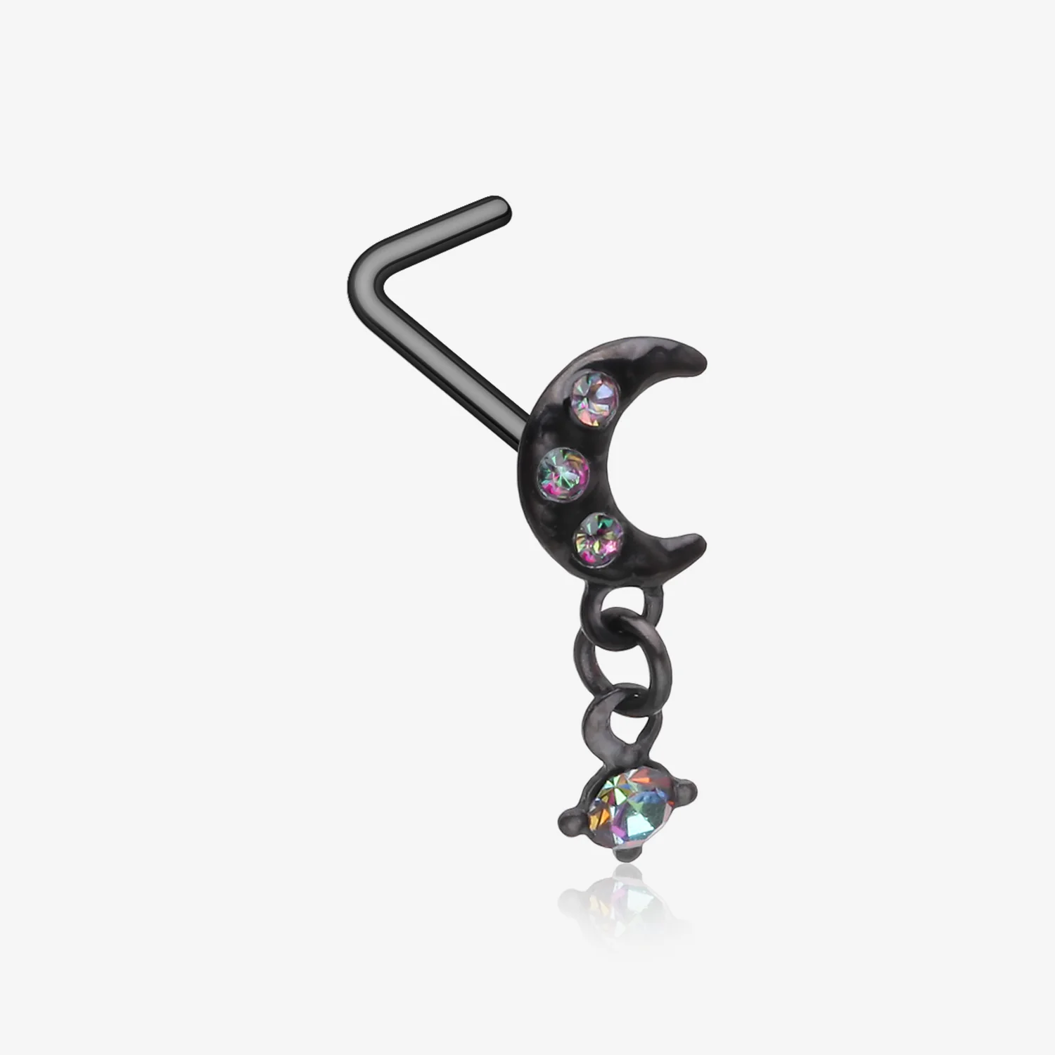 Blackline Midnight Crescent Moon Sparkle Dangle L-Shaped Nose Ring