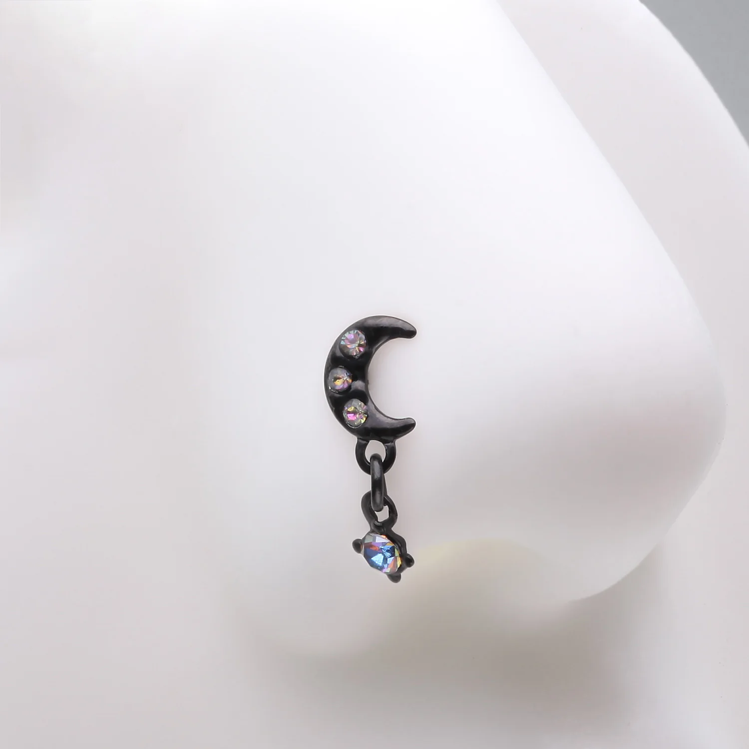 Blackline Midnight Crescent Moon Sparkle Dangle Nose Stud Ring - Image 2