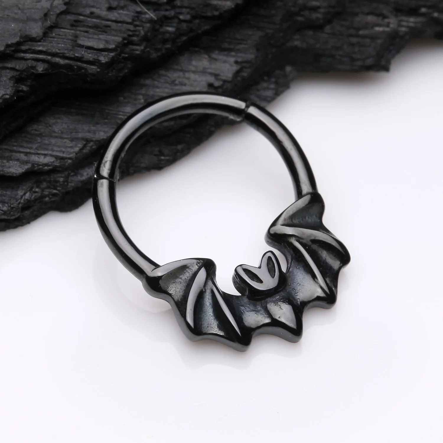 Blackline Night Bat Steel Seamless Clicker Hoop Ring - Image 2