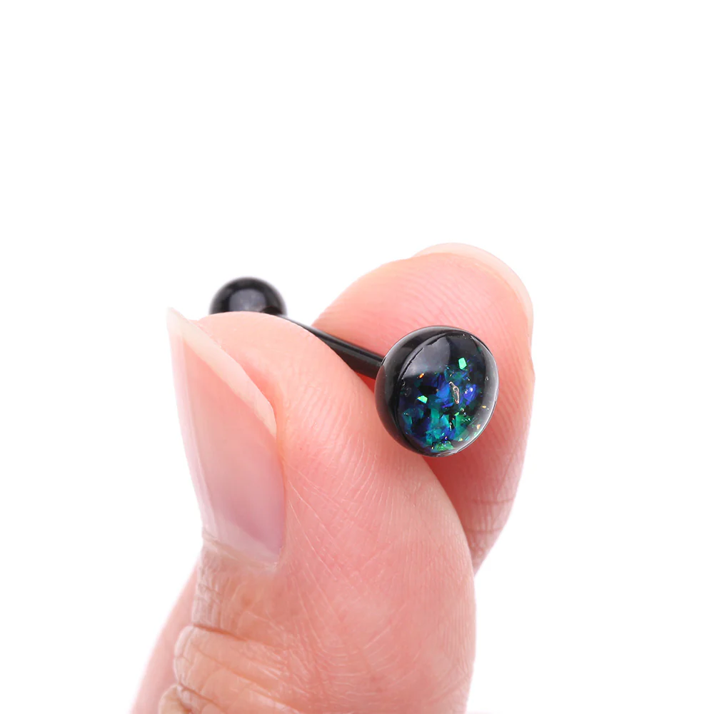 Blackline Opalescent Sparkle Barbell Tongue Ring - Image 3