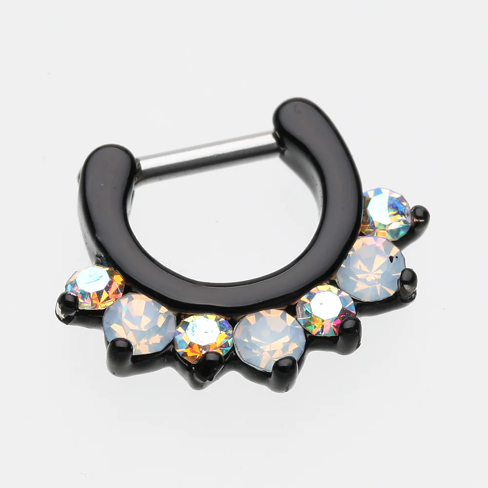Blackline Opalite Sparkle Deuce Septum Clicker Ring - Image 3