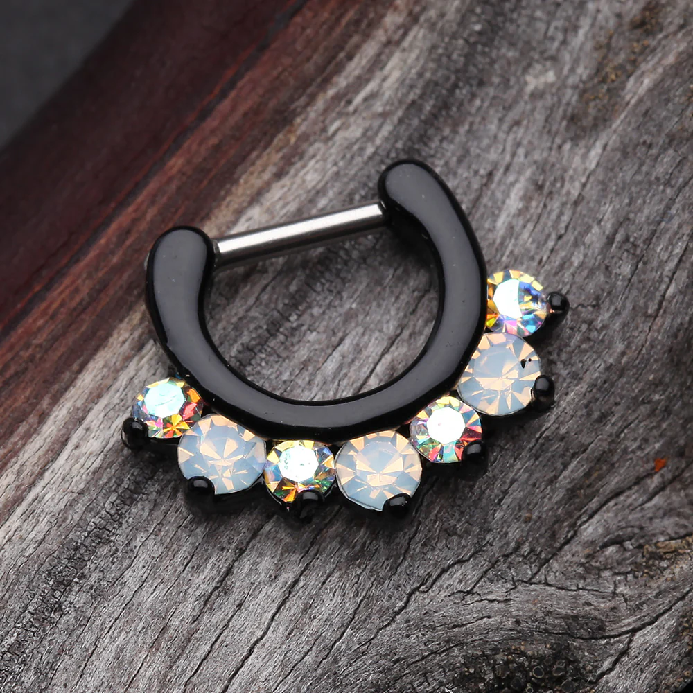 Blackline Opalite Sparkle Deuce Septum Clicker Ring - Image 5