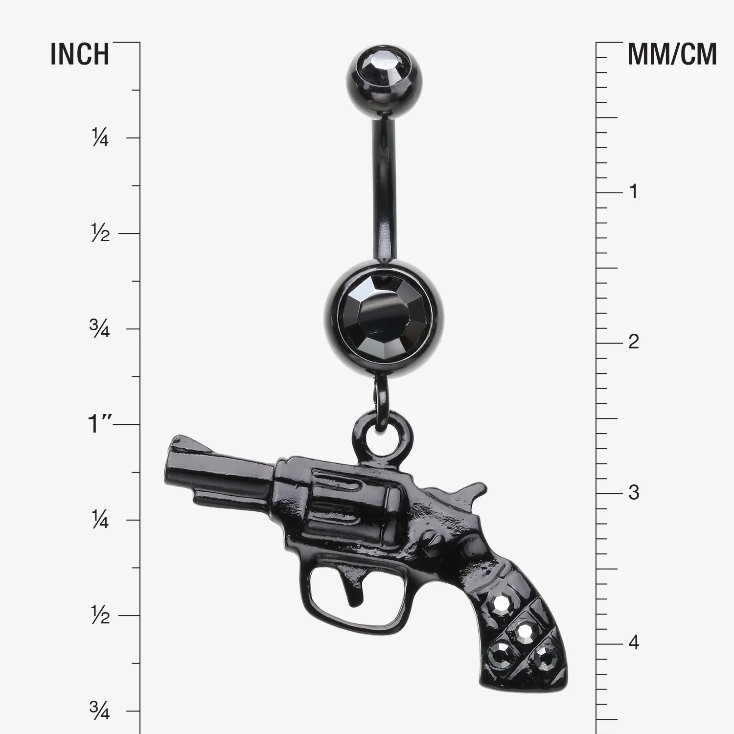 Blackline Pistol Gun Sparkle Belly Ring - Image 2