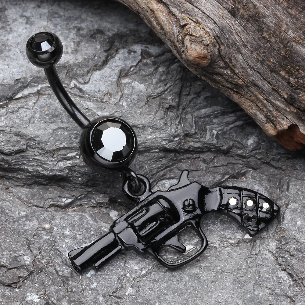 Blackline Pistol Gun Sparkle Belly Ring - Image 3