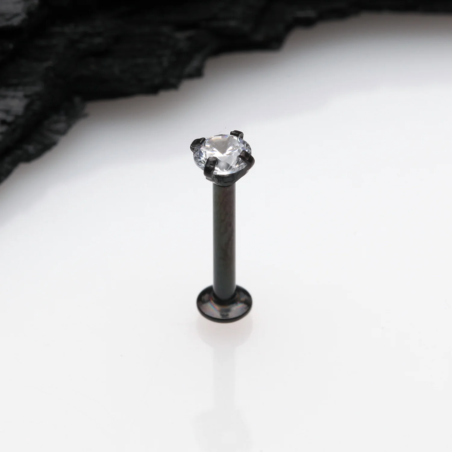 Blackline Prong Set Gem Top Threadless Push-In Steel Labret - Image 2