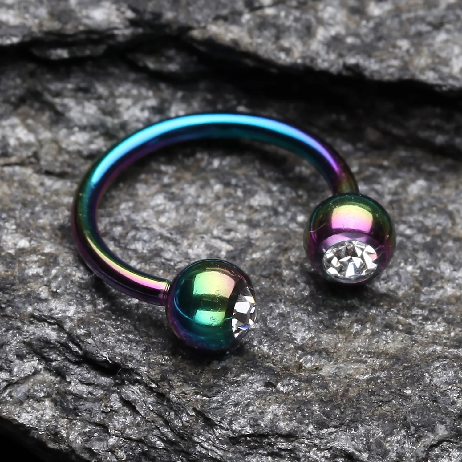Colorline PVD Gem Ball Horseshoe Circular Barbell - Image 2