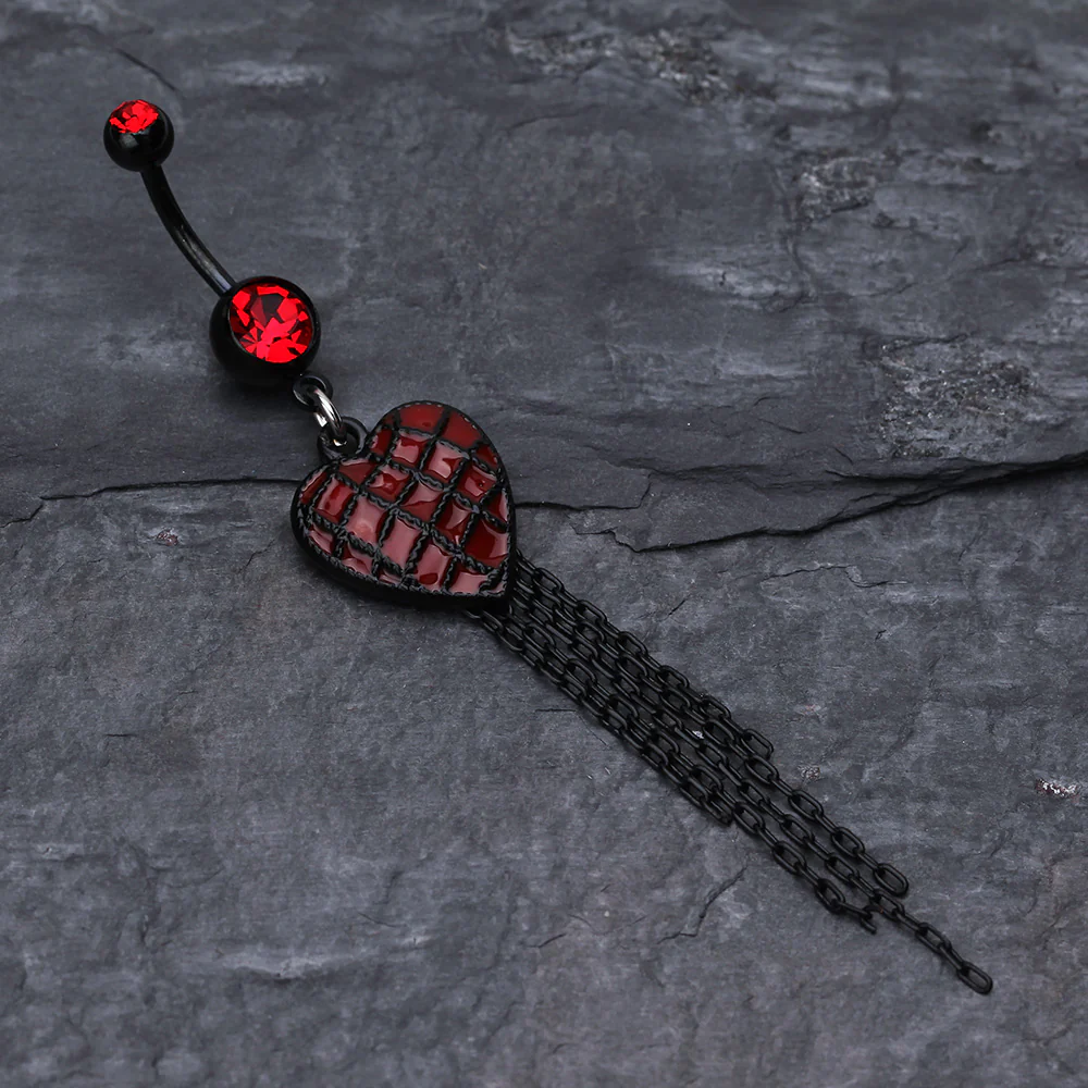 Blackline Red Heart Chain Tassel Belly Ring - Image 3