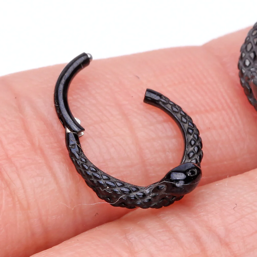 Blackline Slithering Snake Steel Seamless Clicker Hoop Ring - Image 4