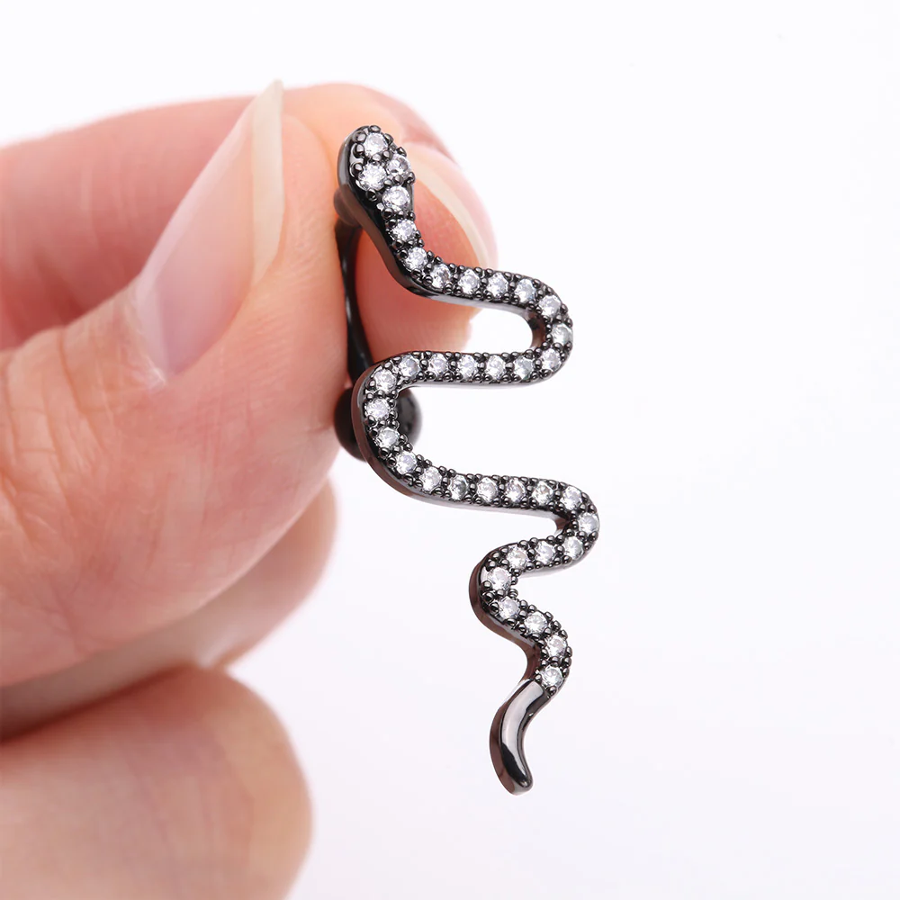 Blackline Snake Sparkle Top Down Reverse Belly Button Ring - Image 4